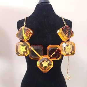 BJ Vintage Lucite Leopard Block Crystal Necklace